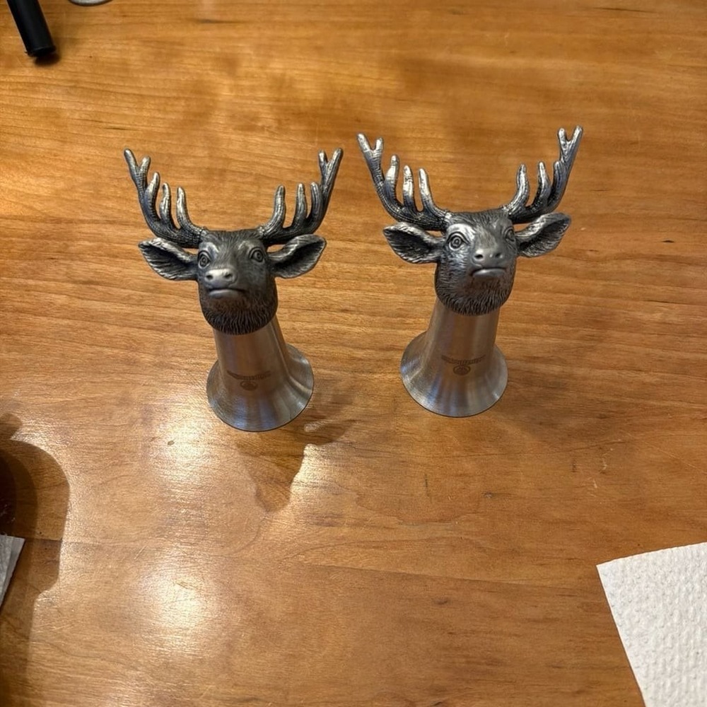 Set of 2 Jägermeister Pewter‎ Stag Head Shot Glasses